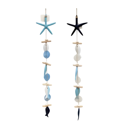 Blue Harbour Wind Chime Starfish, Fish Wood & Sticks Asst.2, Blue, Navy Blue, White