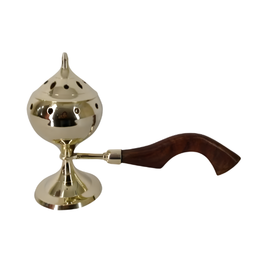 Brass Charcoal Burner With Wooden Handle