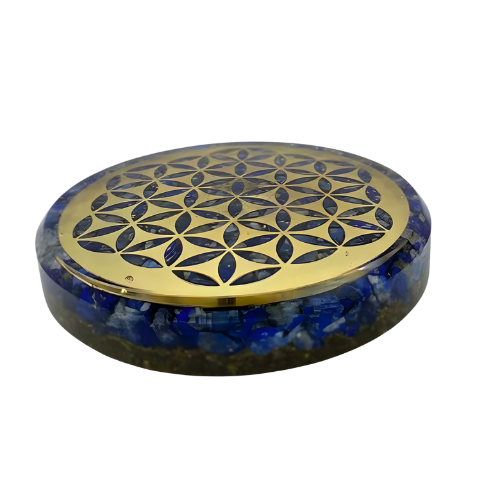 Lapis Lazuli Cop Dust Orgone Coaster With Flower Of Life - Image 2