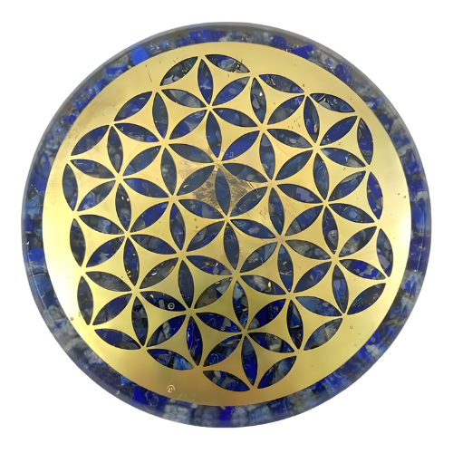 Lapis Lazuli Cop Dust Orgone Coaster With Flower Of Life