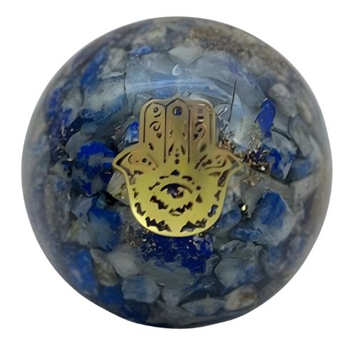 Lapis Lazuli, Orgone Sphere, Hamsa Hand Approx.200g Display Stand is not Included